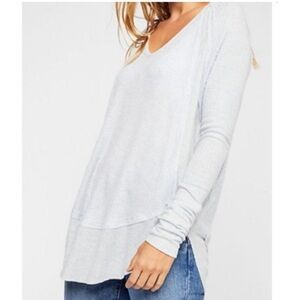 Free People Catalina V-Neck Long Sleeve Thermal Shirt in Light Baby Blue